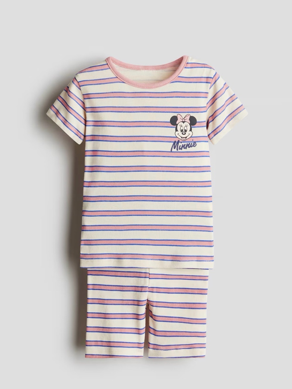 Disney Minnie Mouse Pink Cream Stripe Short Pajama Set H&M Size 3T NWT